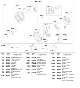 40 Amp Alternator Diagram and Parts List for 58A447-0234-XX  Briggs and Stratton Engine